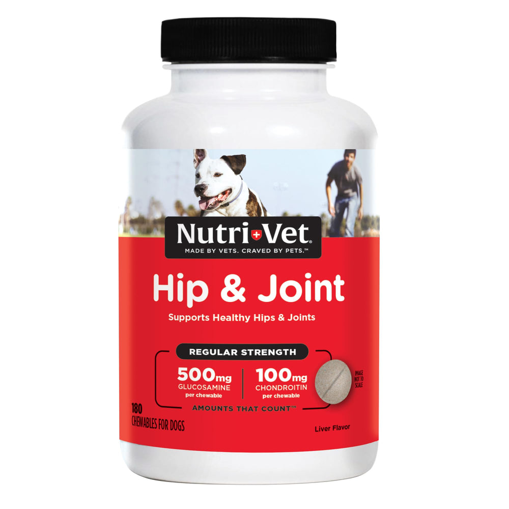 Nutri-Vet Hip & Joint en botella para perros, apoyo a la movilidad diaria.