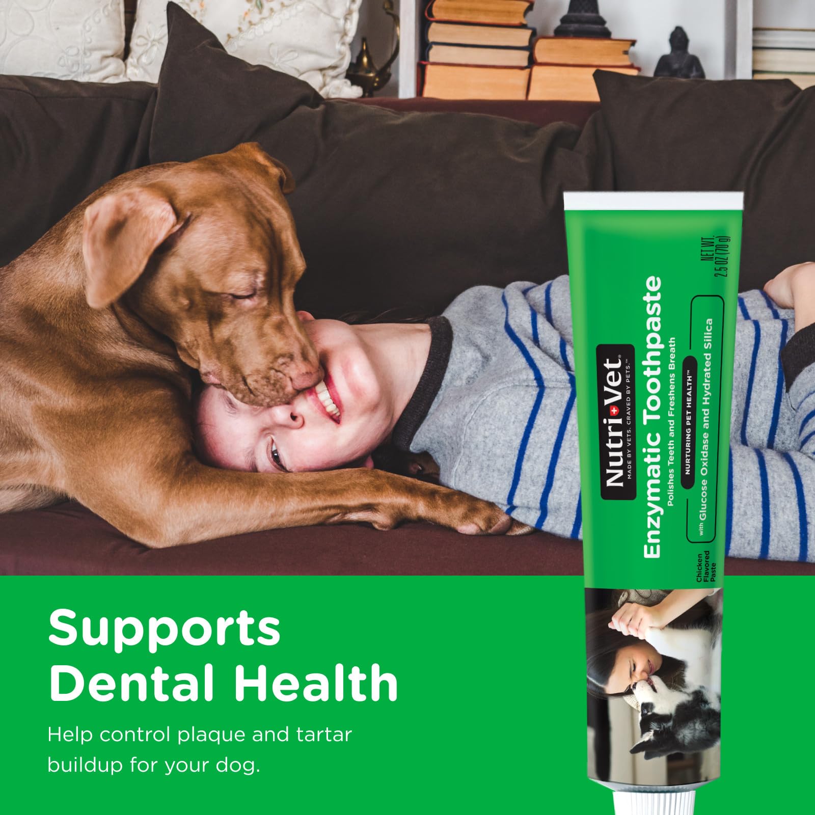 Tubo de pasta dental sabor a pollo sin espuma para perros Nutri-Vet.