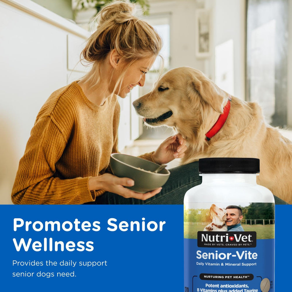 Nutri-Vet Senior-Vite, apoyo inmunológico para perros, ayuda a mantener defensas diarias.