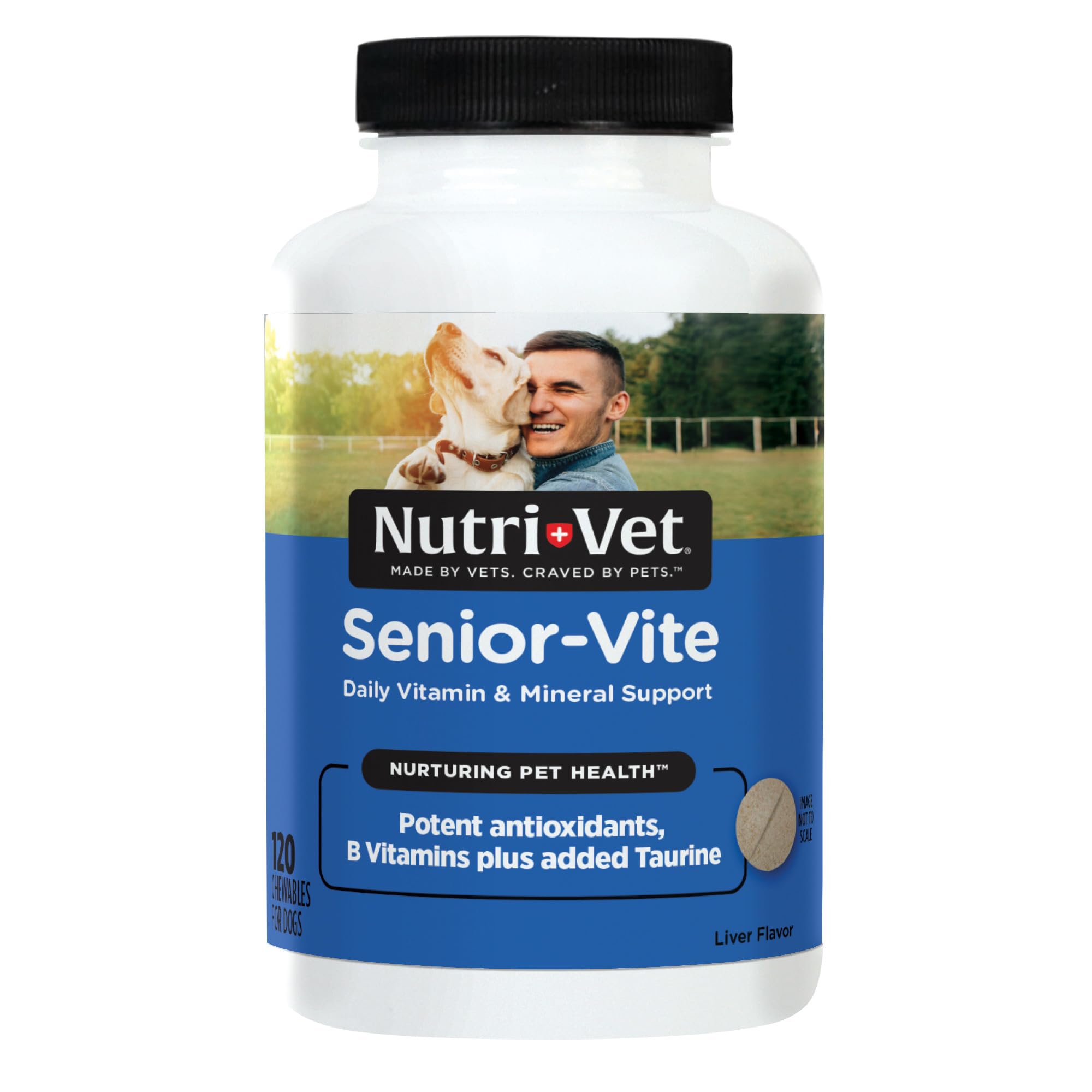 Nutri-Vet Senior-Vite, botella de comprimidos, fácil de administrar para perros mayores.