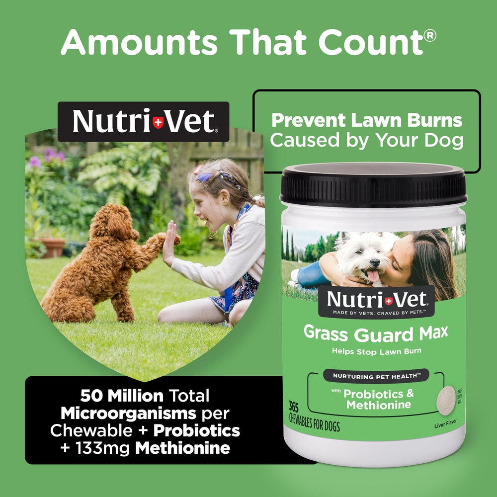 Nutri-Vet Grass Guard tabletas sabor hígado para uso diario en perros.