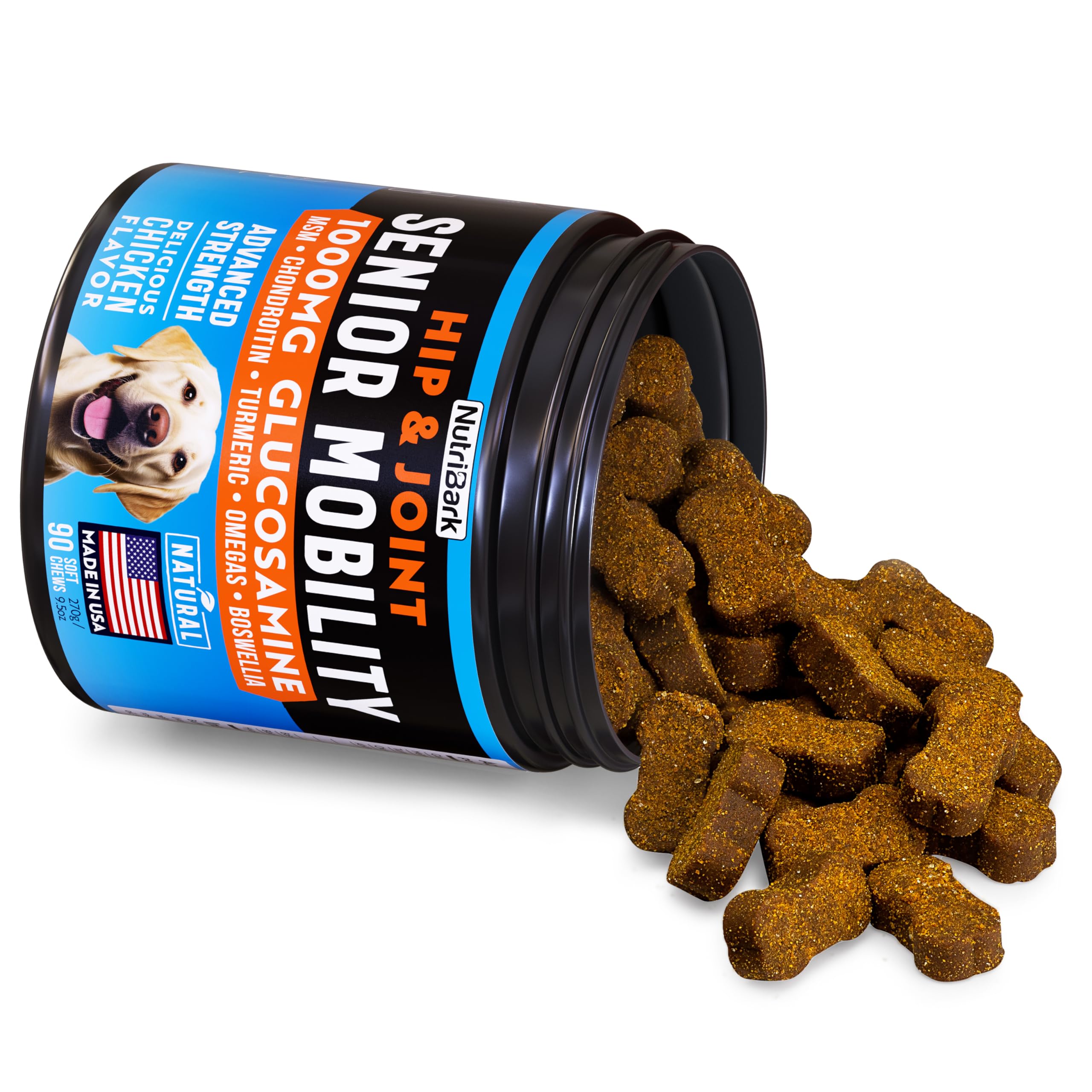 Nutribark glucosamina para perros, enfoque en articulaciones y movilidad.