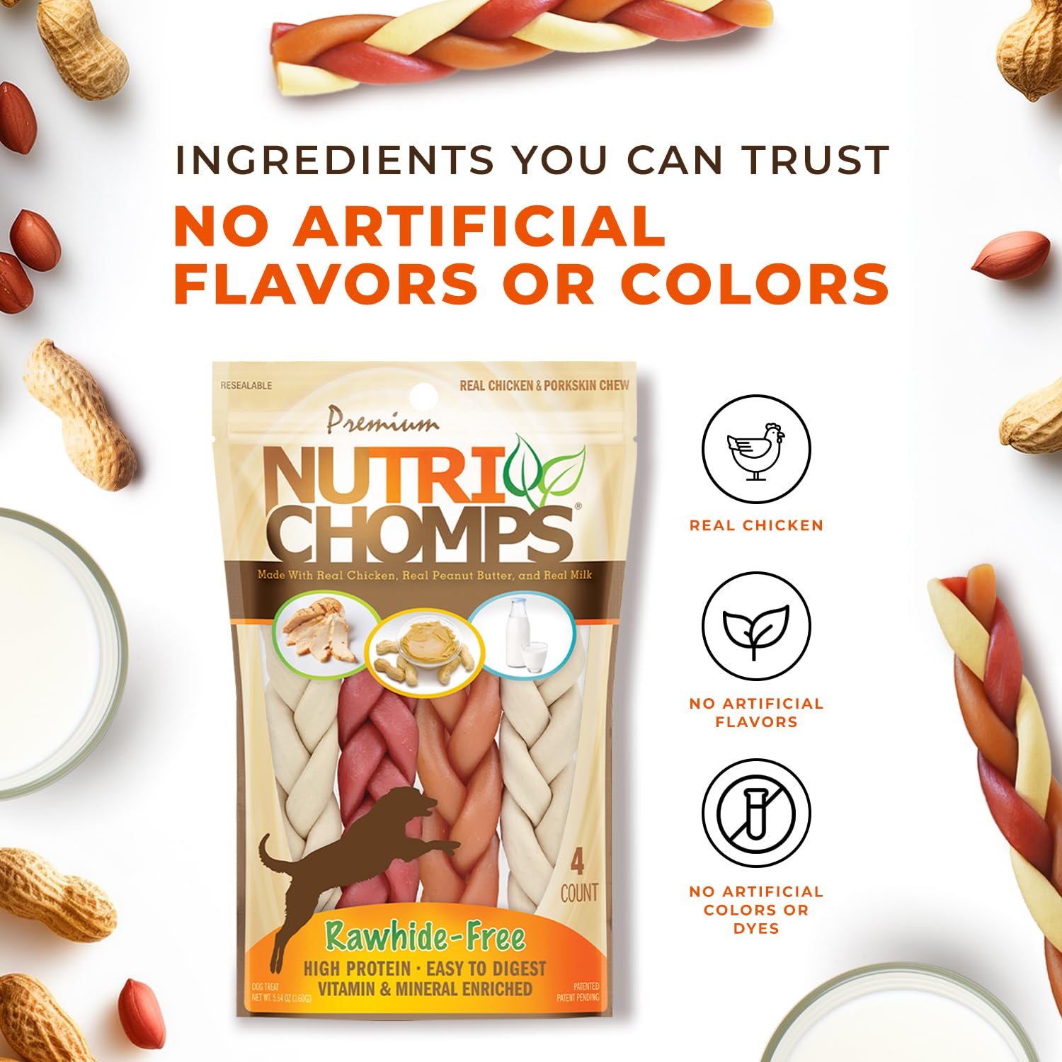 NutriChomps sin cuero crudo, digestión suave para estómagos sensibles.