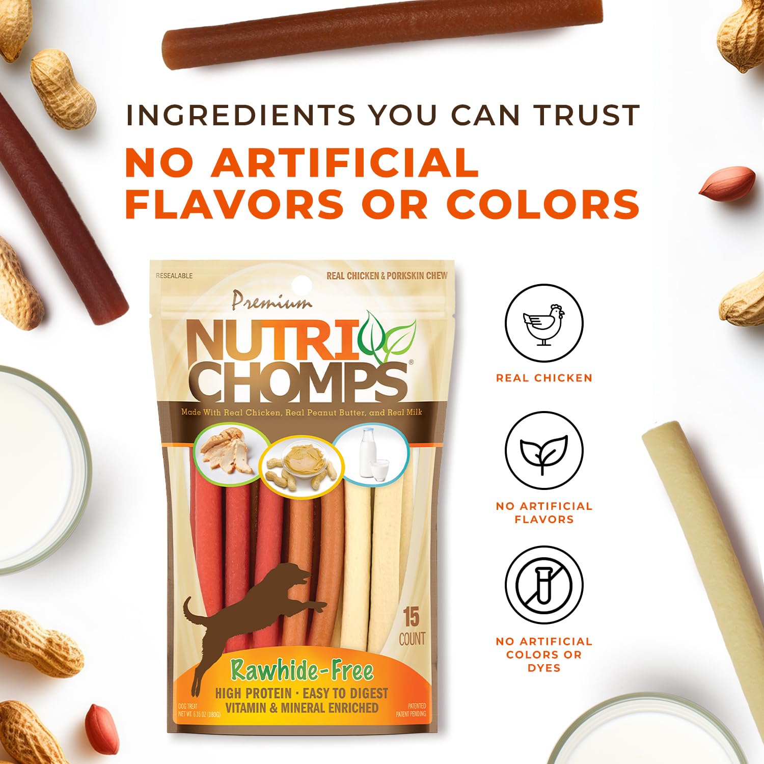 Nutri Chomps mantequilla de cacahuate, sabor irresistible para perros.