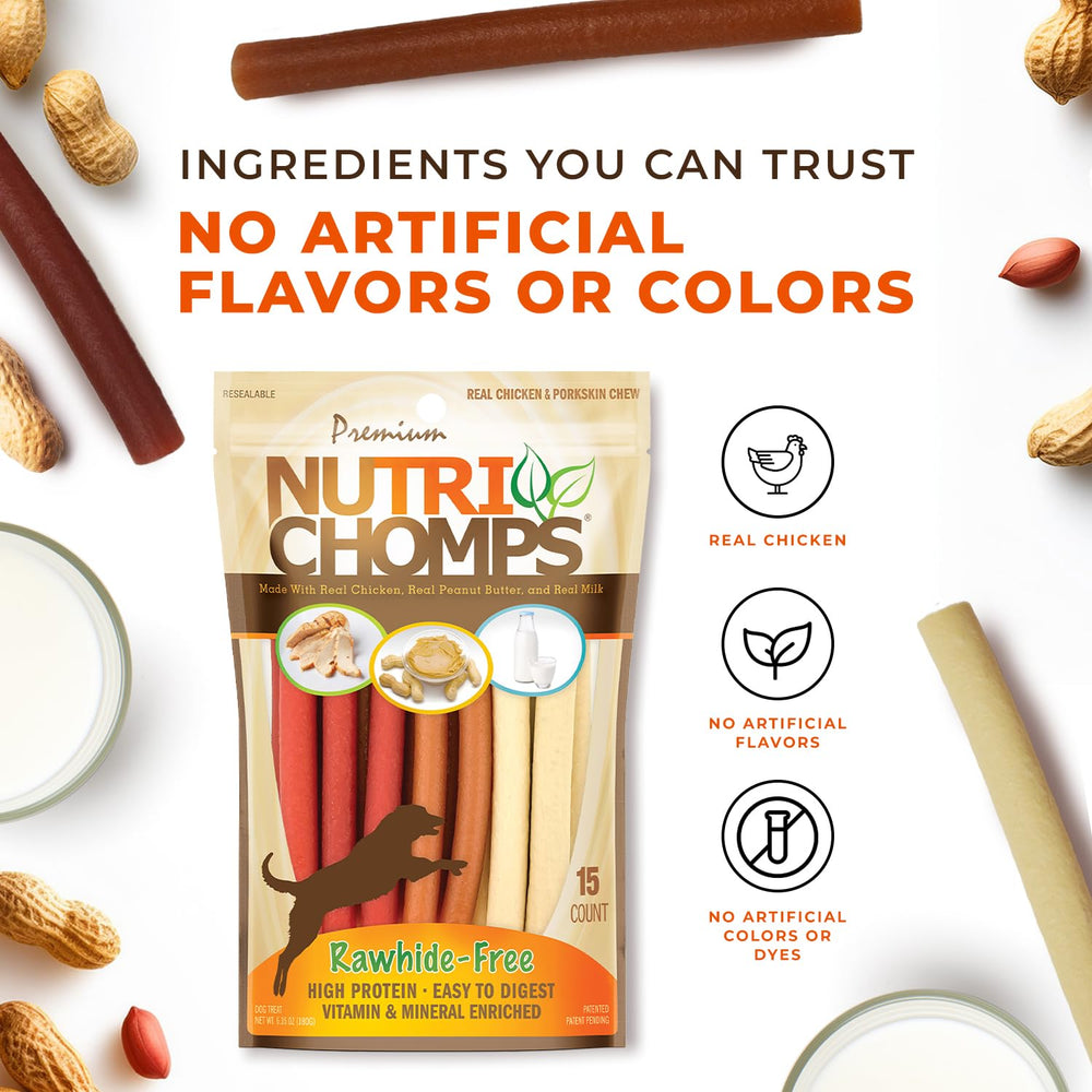 Nutri Chomps mantequilla de cacahuate, sabor irresistible para perros.