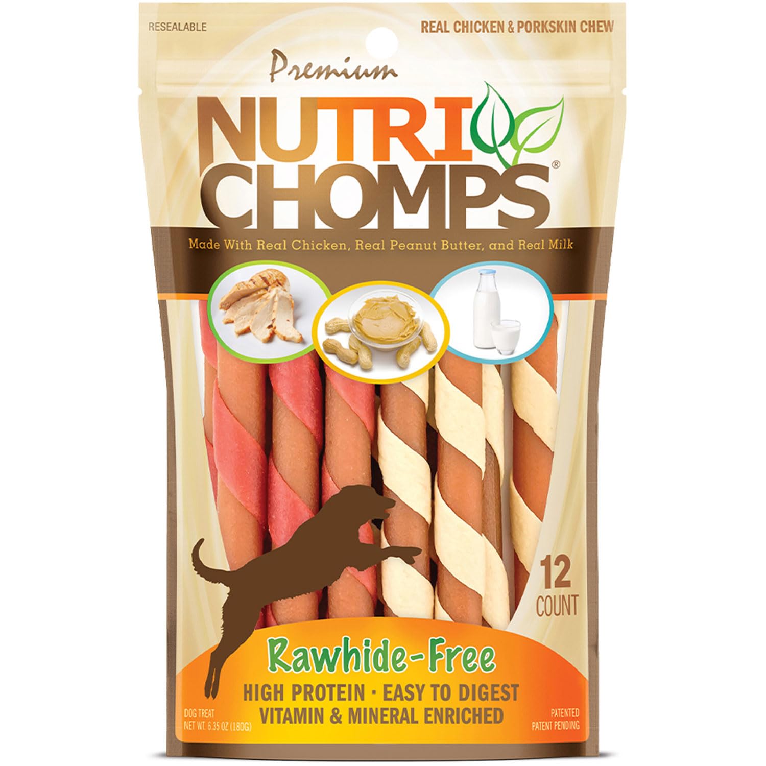 NutriChomps twists 5 pulgadas pollo real, premio sabroso para perros activos.