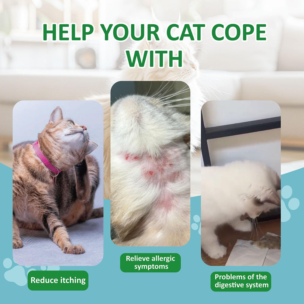 NutriDog Cat Allergy Relief Chews etiqueta cercana destacando fórmula libre de granos