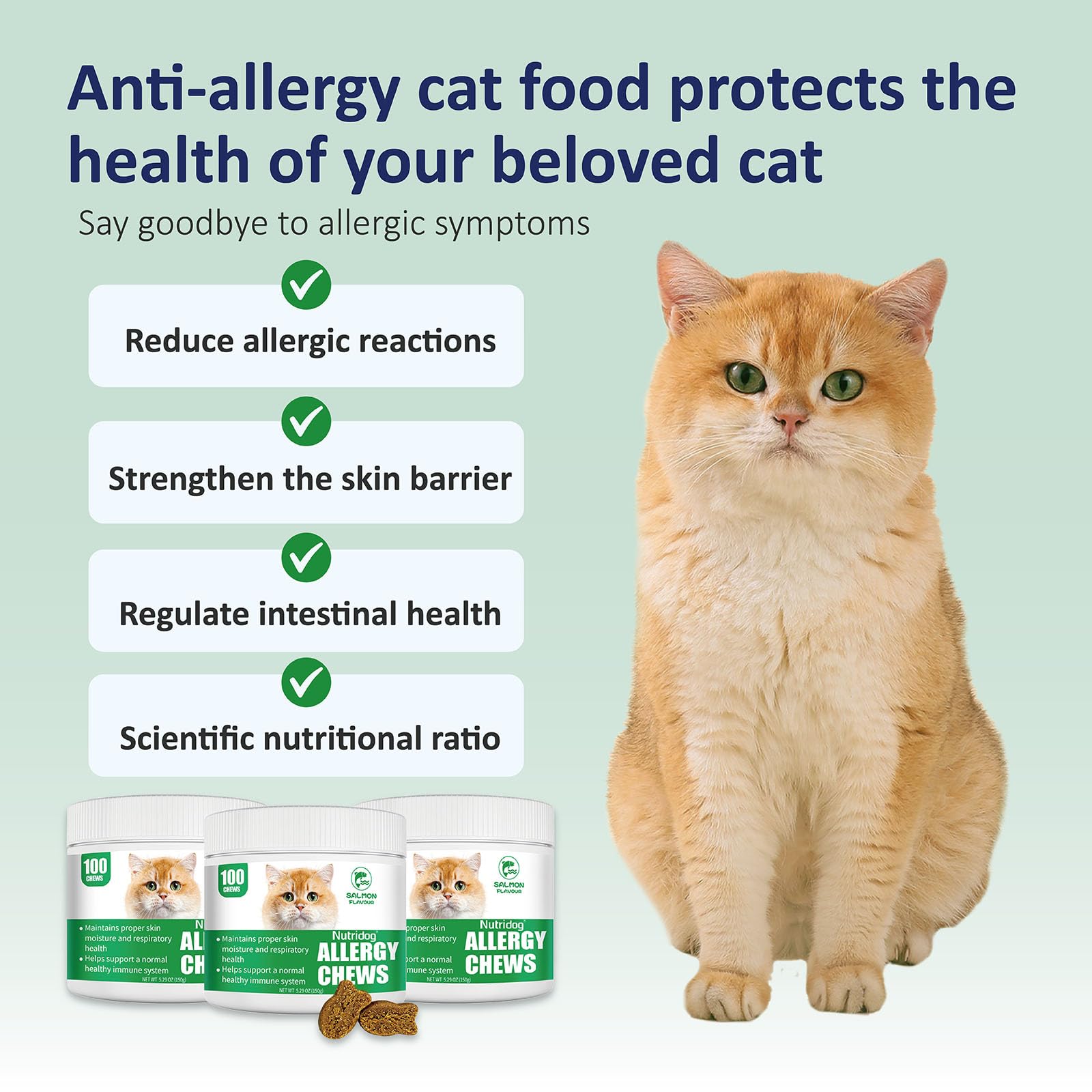 NutriDog Cat Allergy Relief Chews sabor salmón para gatos exigentes