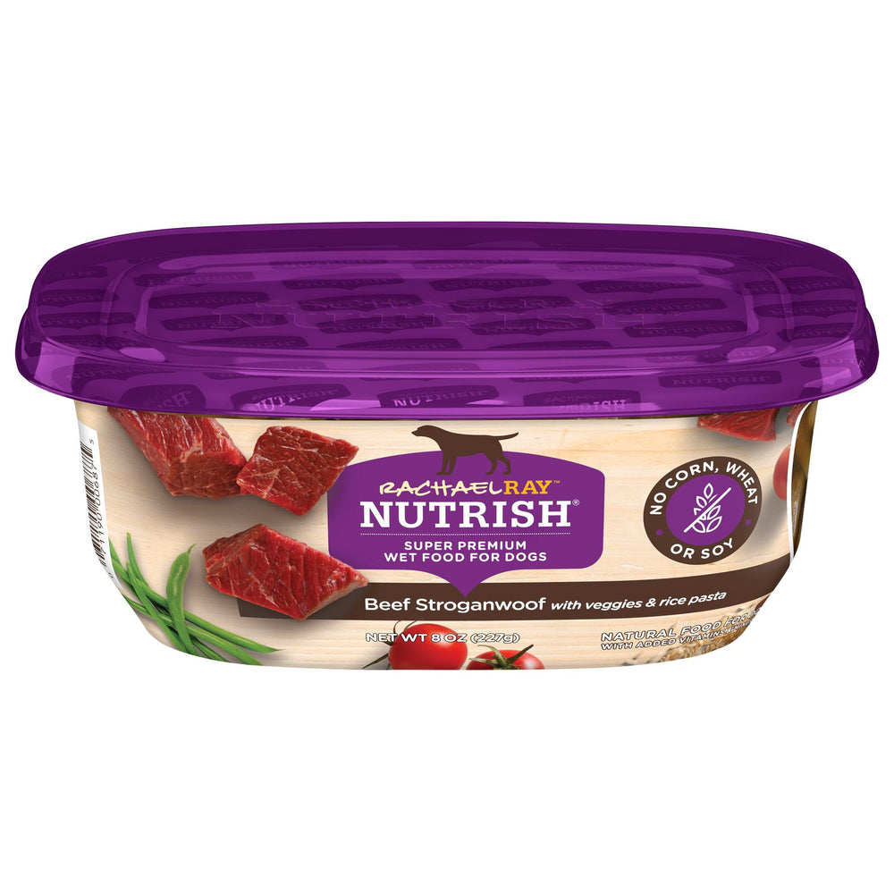Nutrish Beef Stroganwoof contiene carne, verduras y pasta para una comida sabrosa