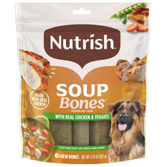 nutrish huesos de sopa empaque con seis masticables para perros, snack sabroso.