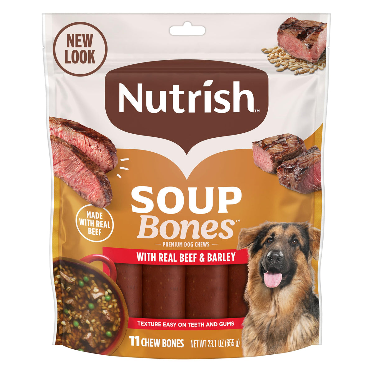 Nutrish Huesos de Sopa, empaque práctico para conservar la frescura del snack.