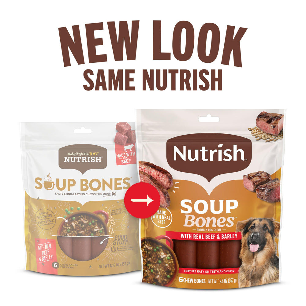 Nutrish Huesos de Sopa con carne real y cebada, sabor atractivo para perros.