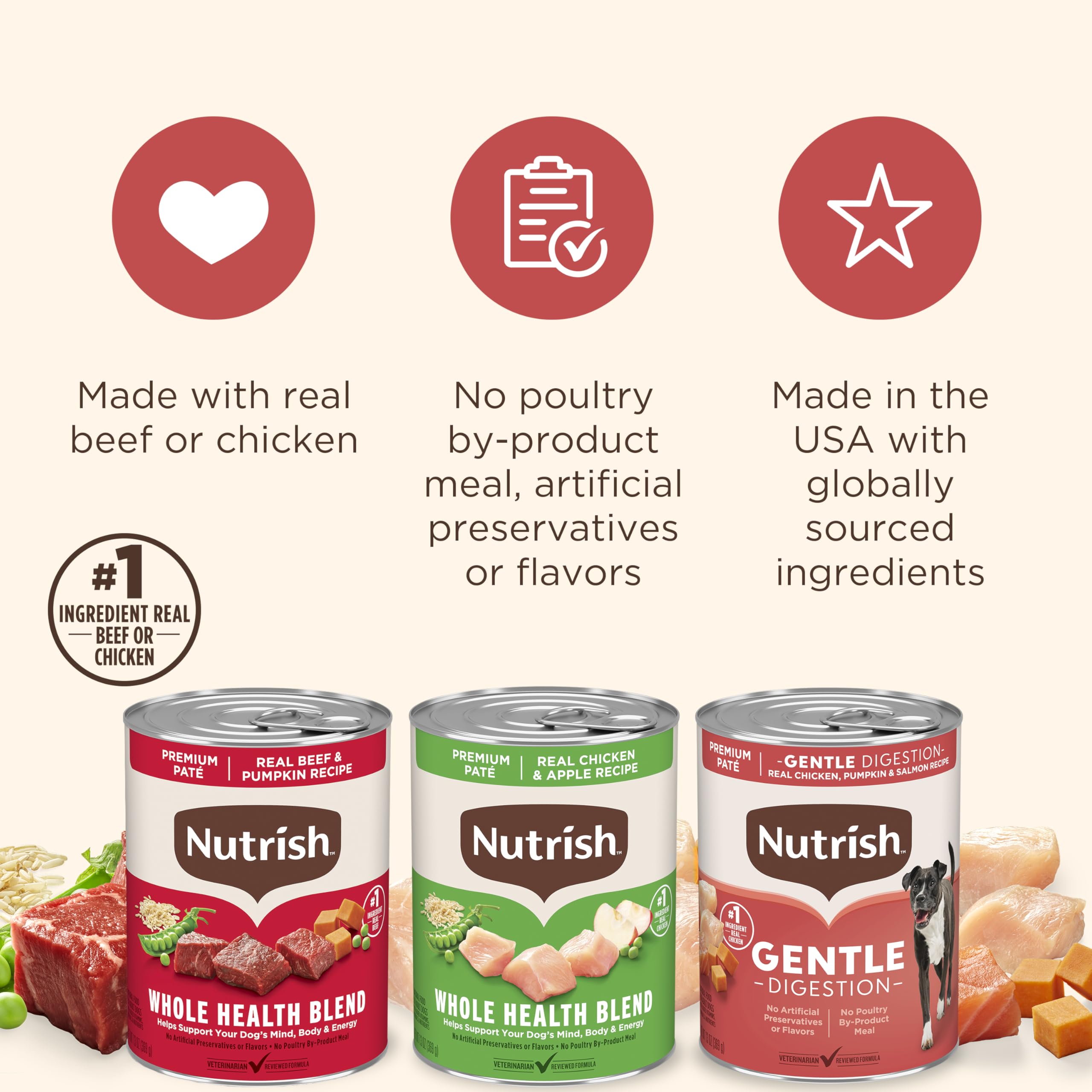 Nutrish Mezcla Salud Integral Carne Real y Calabaza, proteína y fibra