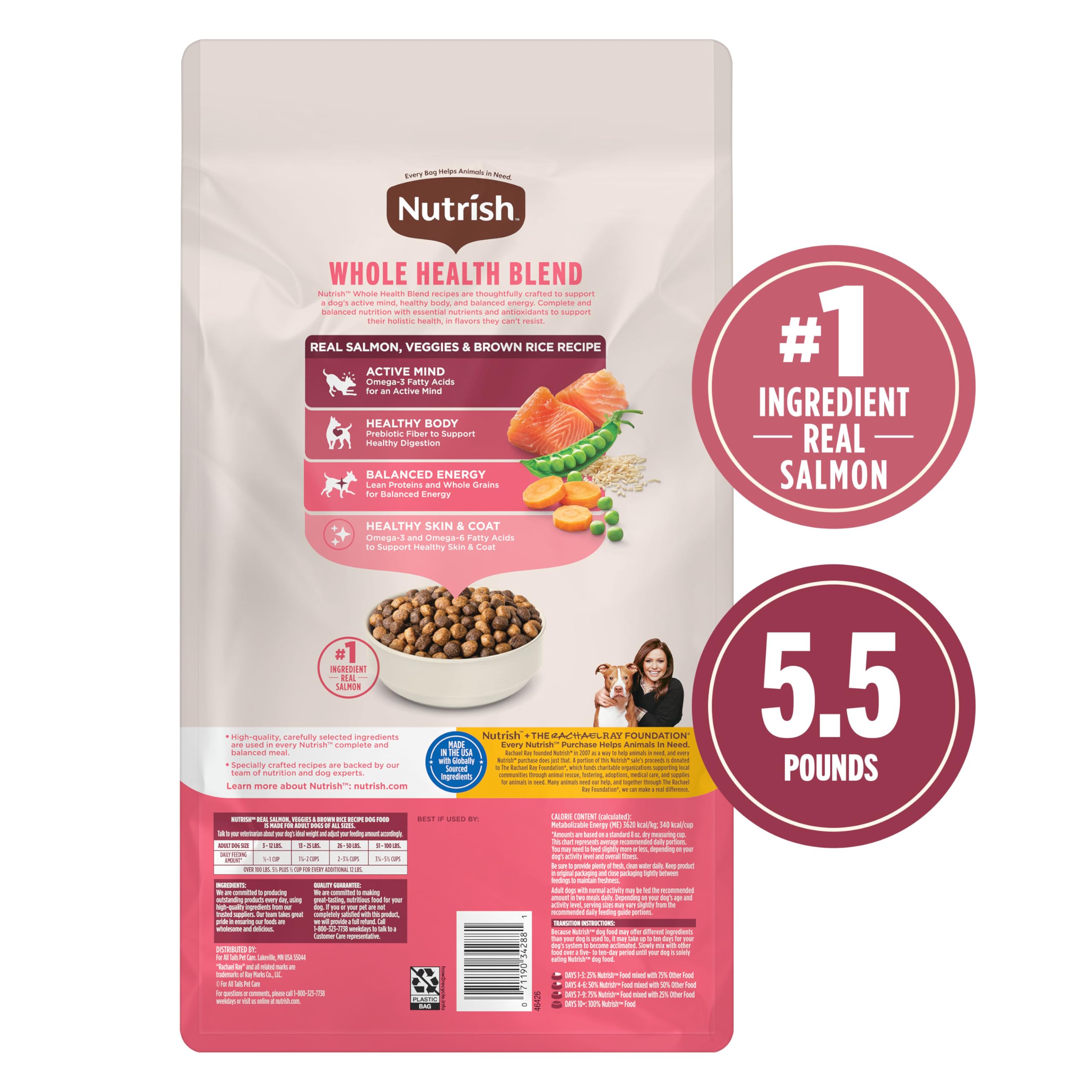 Rachael Ray Nutrish croquetas con omega-3 y omega-6; piel y pelaje saludables.