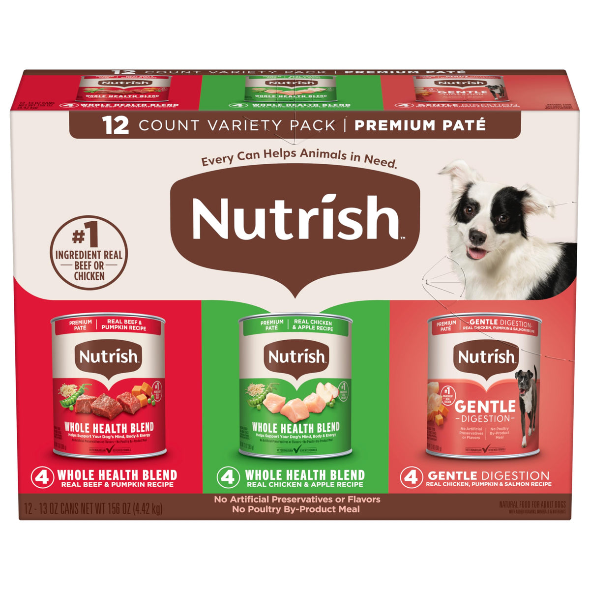 Nutrish pack de 12 latas de paté 13 oz, opción conveniente para comidas húmedas