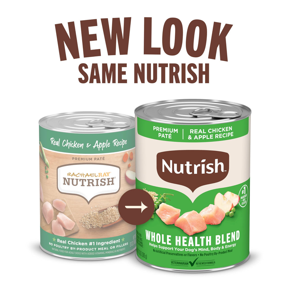 nutrish pollo real y otros ingredientes visibles en la pate para perros.