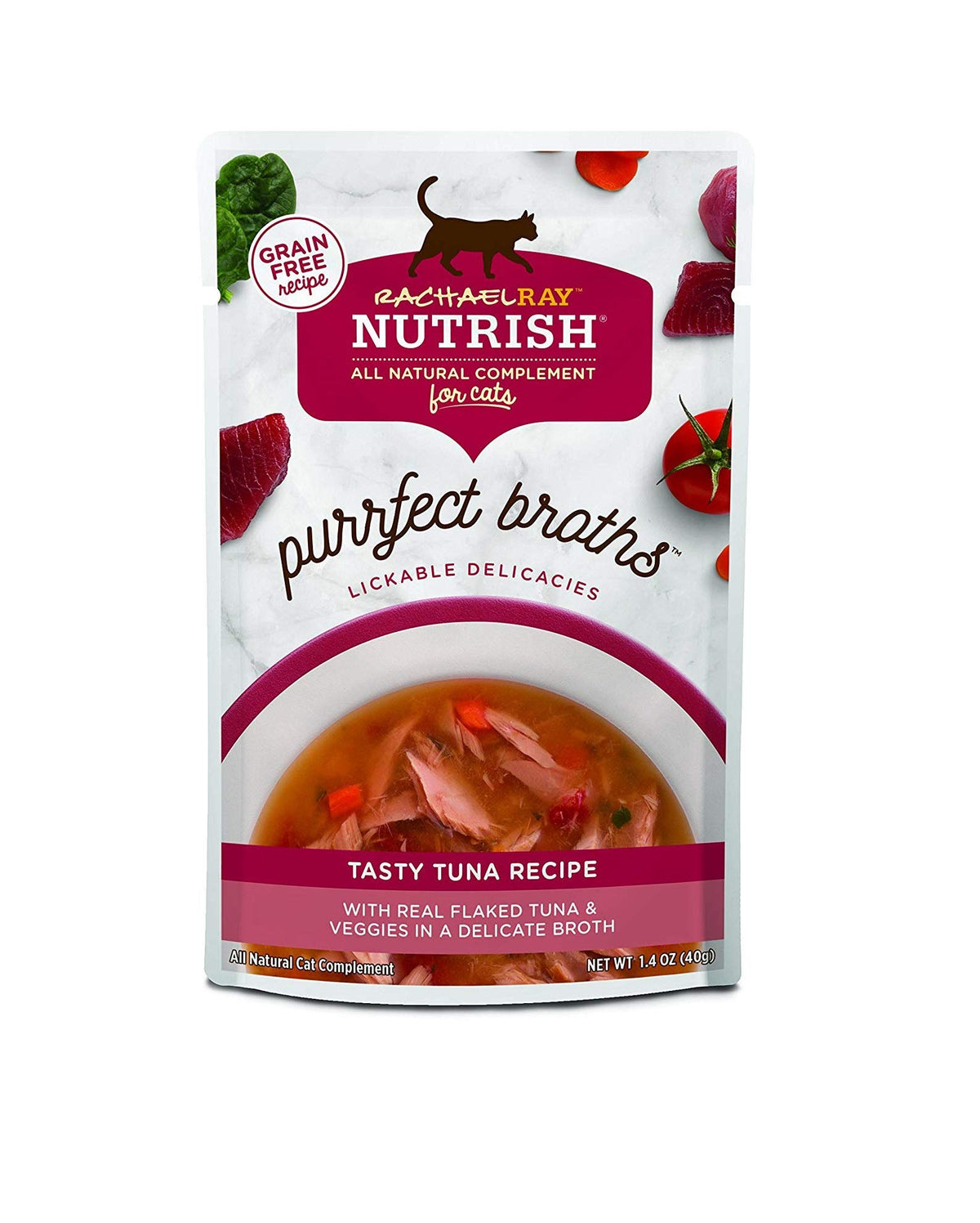 Nutrish Purrfect Broths atún en salsa y verduras, hidratación sabrosa para gatos.