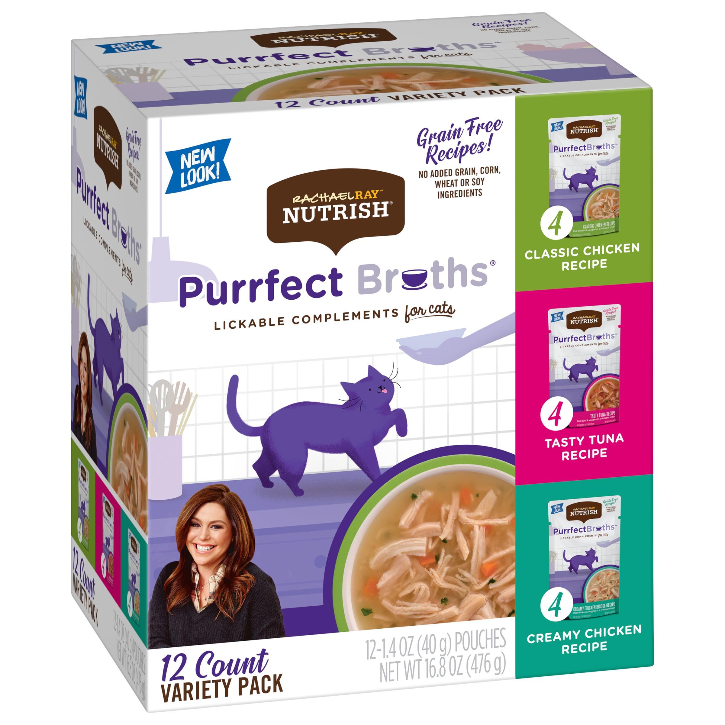 Nutrish Purrfect Broths extras de pollo y atún, opción conveniente para complementar comidas.