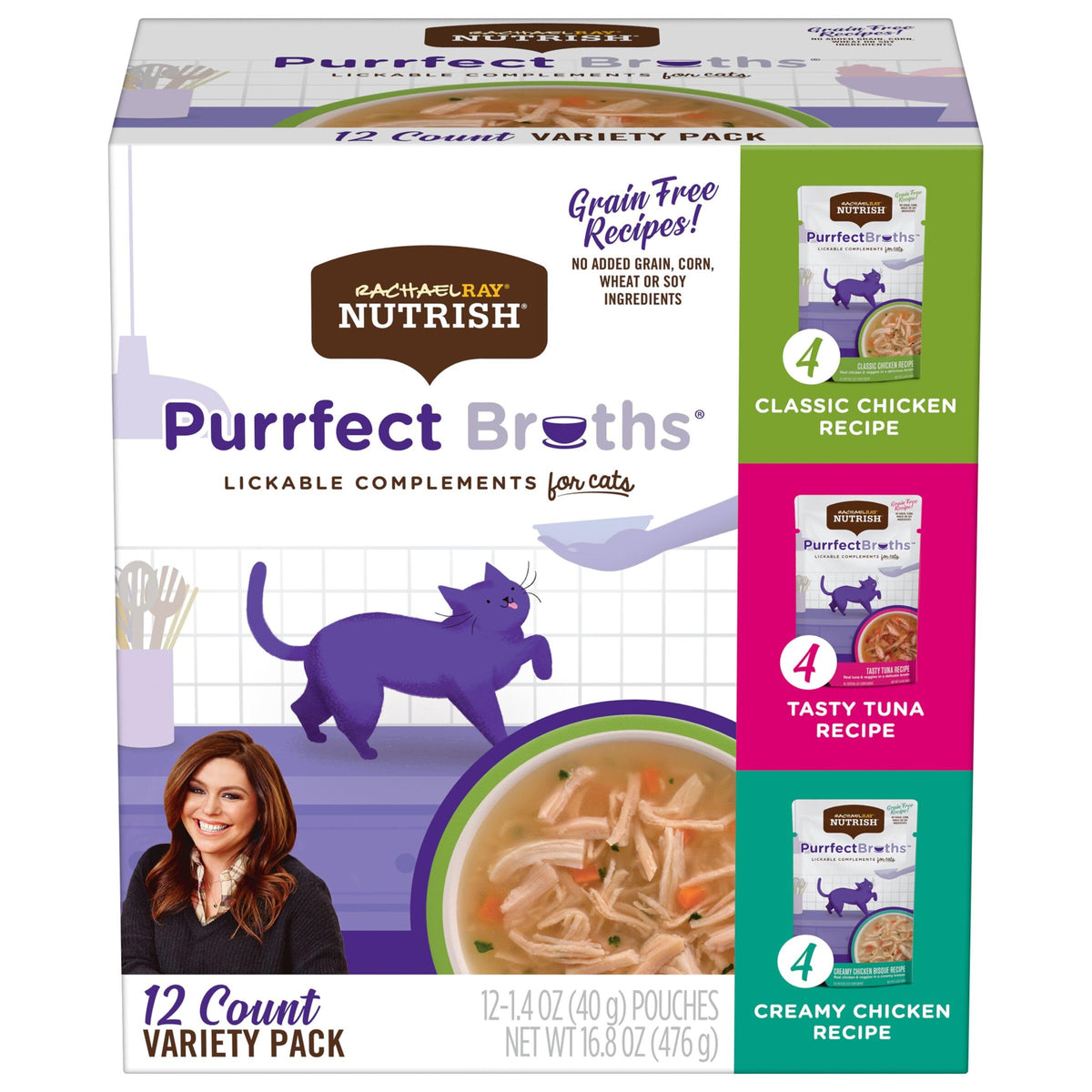 Nutrish Purrfect Broths pollo clásico, complemento sabroso para comida húmeda y hidratación.