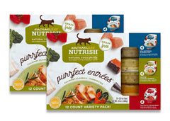 Nutrish Purrfect Entrees, taza de 2 oz, sabores del mar y verduras.
