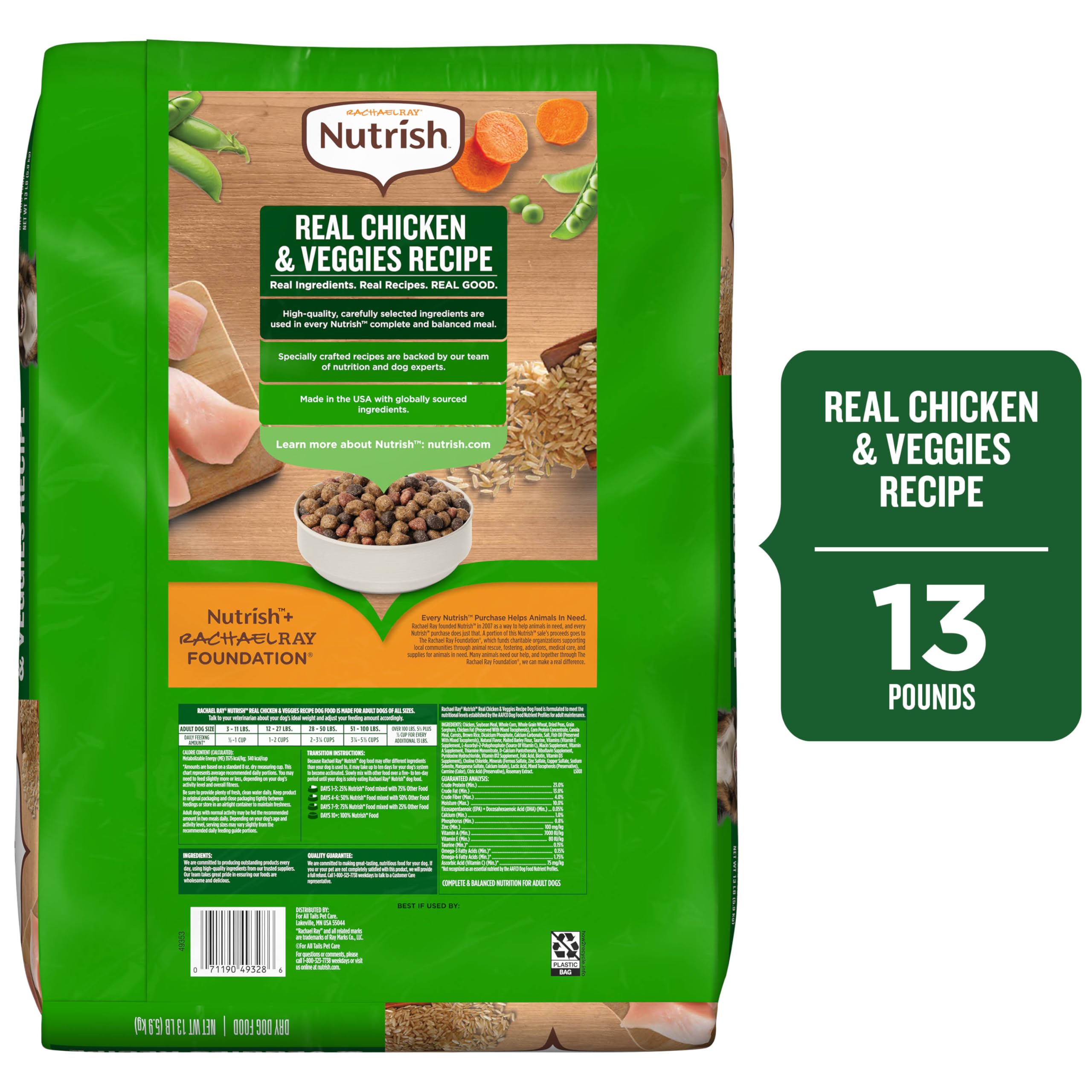 Nutrish Rachael Ray con vegetales reales, sabor natural y micronutrientes esenciales.