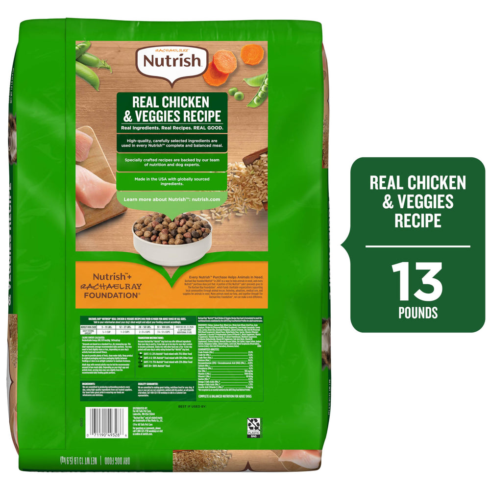 Nutrish Rachael Ray con vegetales reales, sabor natural y micronutrientes esenciales.