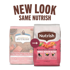 Nutrish con verduras y arroz integral visibles; fibra prebiótica para digestión suave.