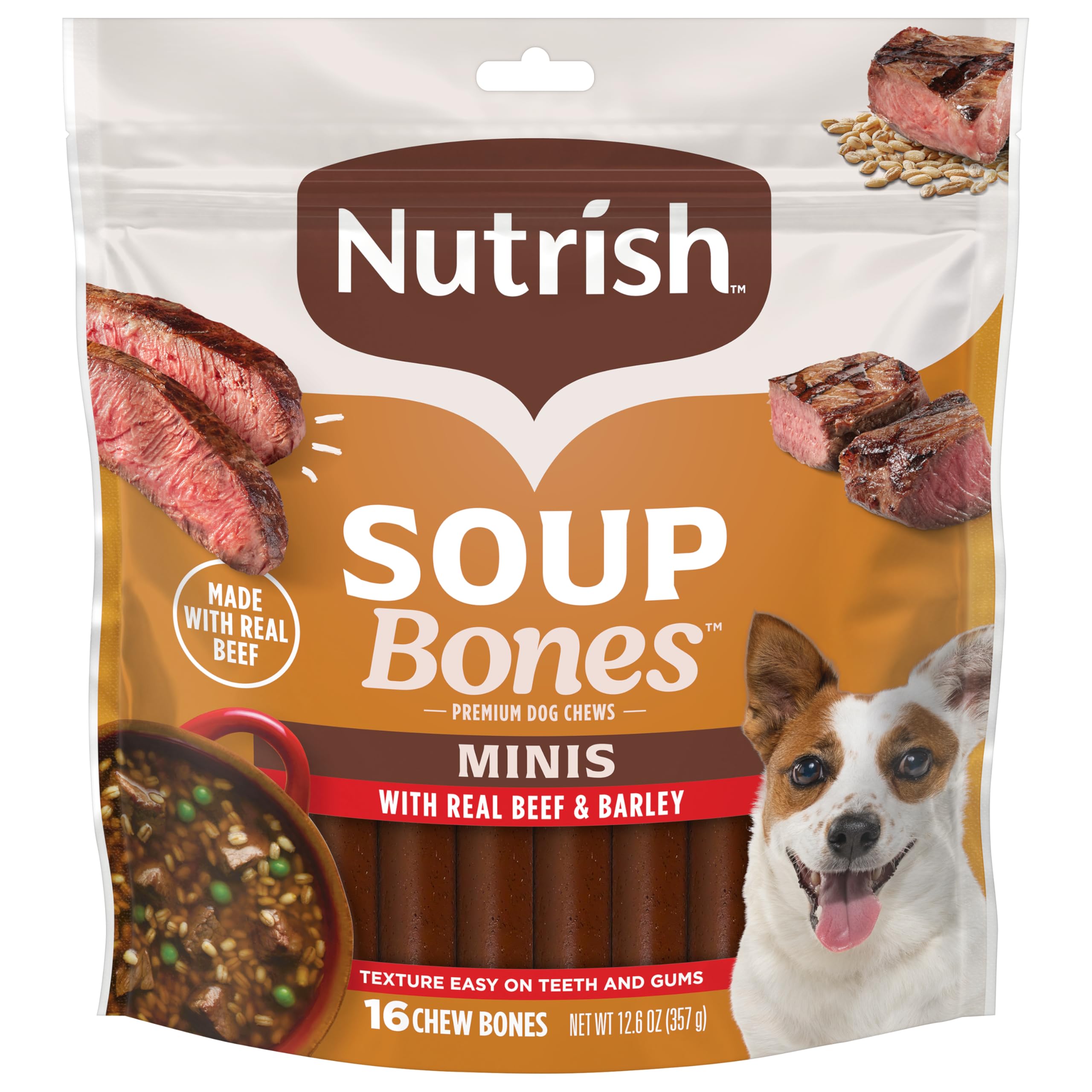 Nutrish Soup Bones Minis con cebada-sabor para recompensa sabrosa.