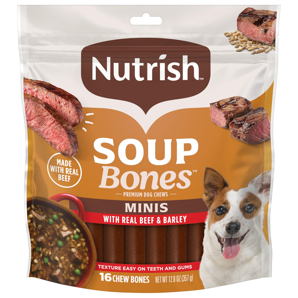 Nutrish Soup Bones Minis con cebada-sabor para recompensa sabrosa.