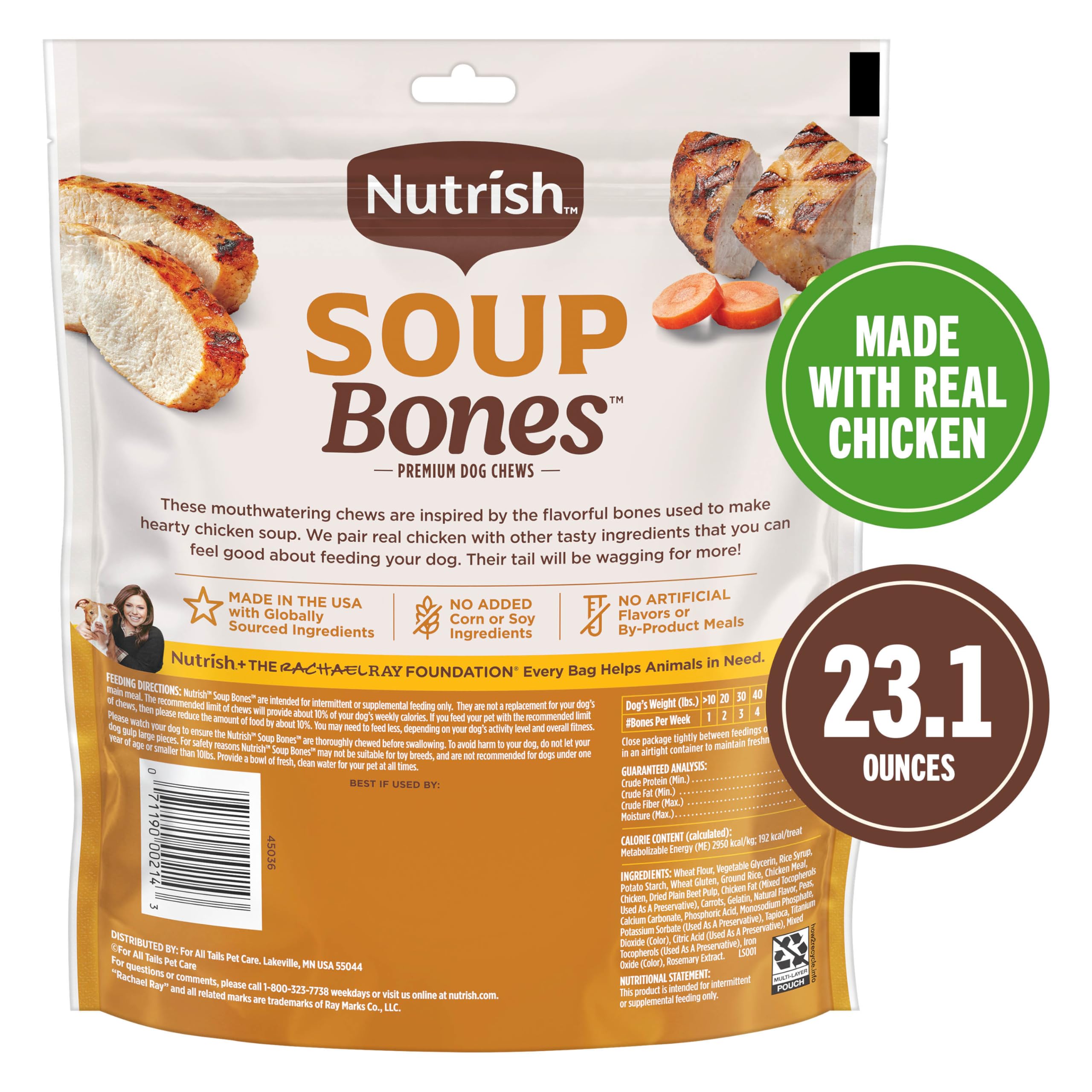 Nutrish Soup Bones empaque recerrable, mantiene la frescura entre tentempiés.