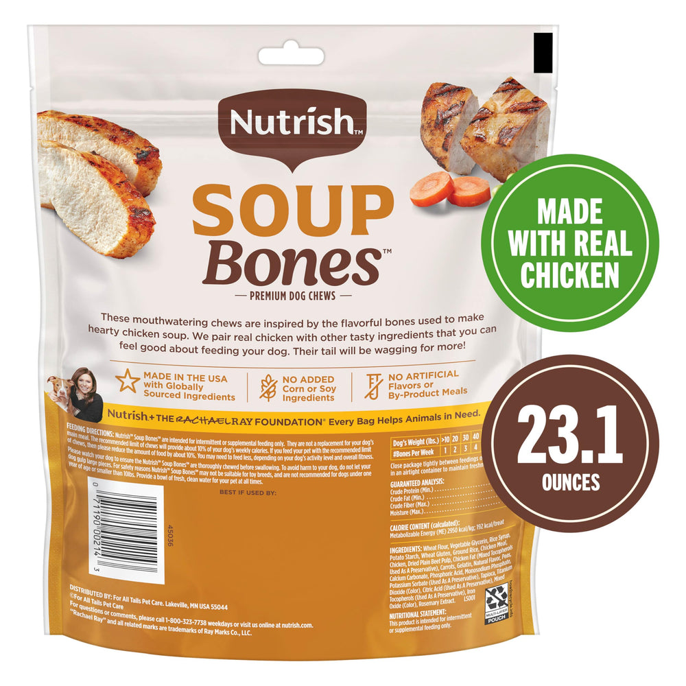 Nutrish Soup Bones empaque recerrable, mantiene la frescura entre tentempiés.