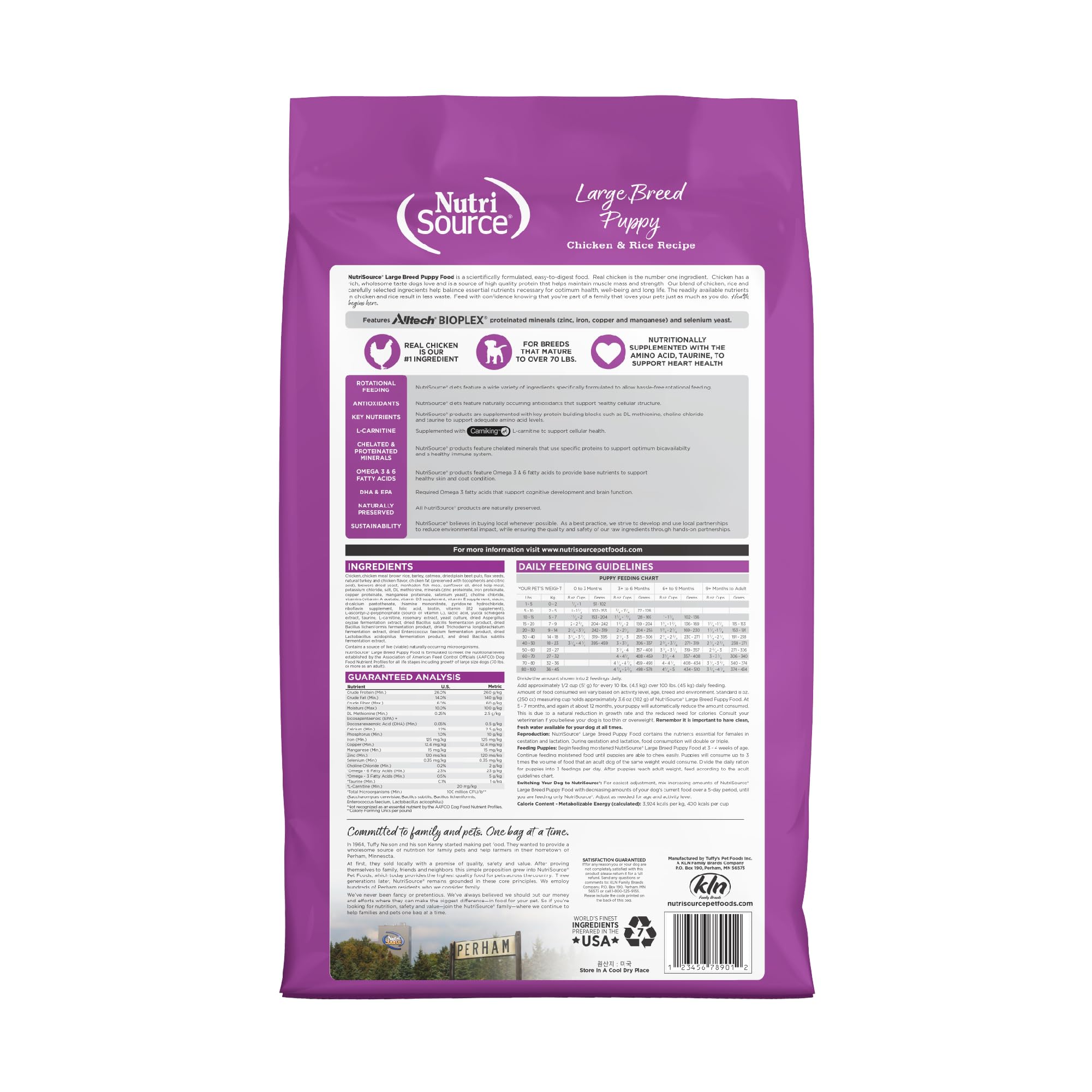 NutriSource croquetas para cachorros grandes con textura crujiente para masticación saludable.