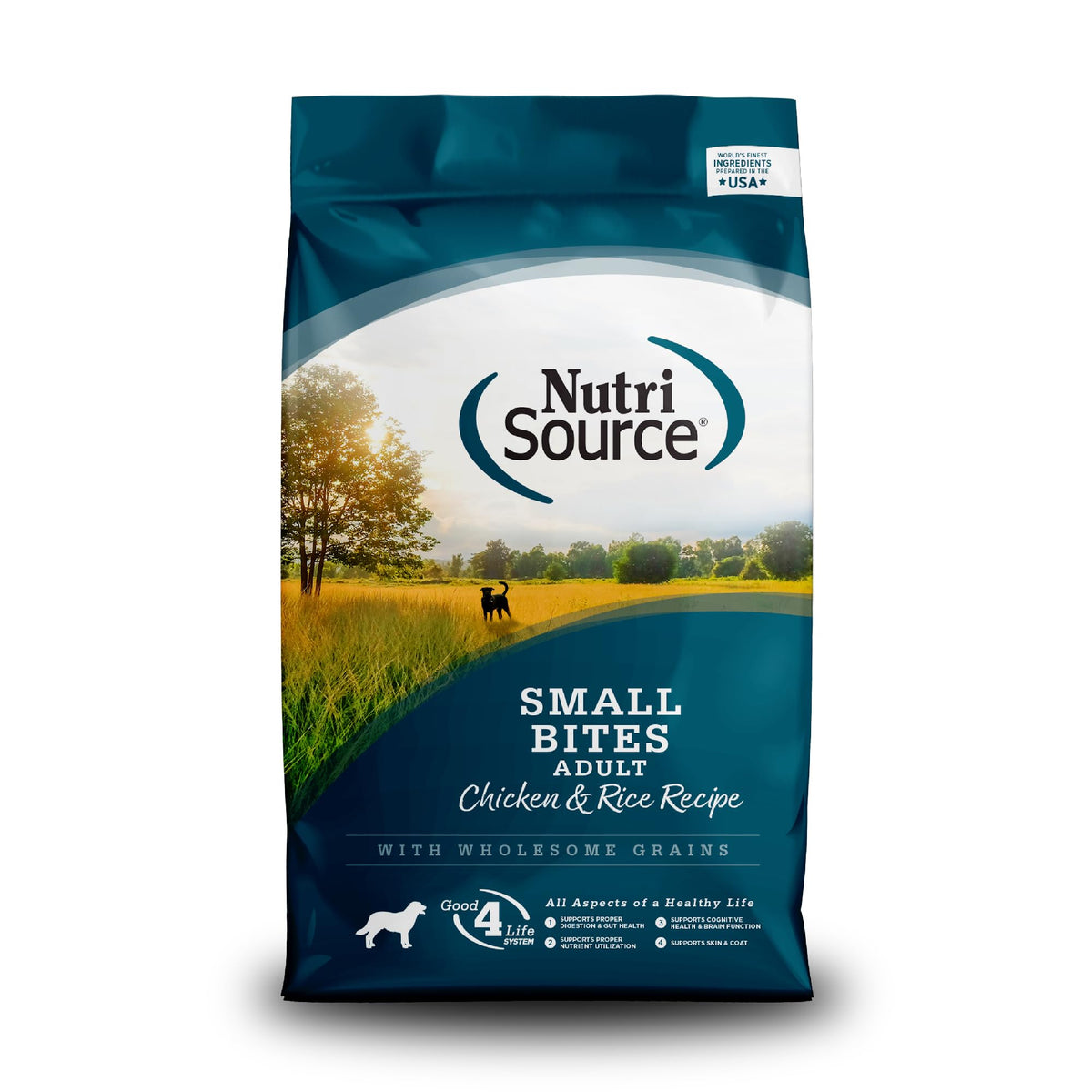 NutriSource croquetas pequeñas de pollo y arroz, ideal para comer diario fácil de masticar.