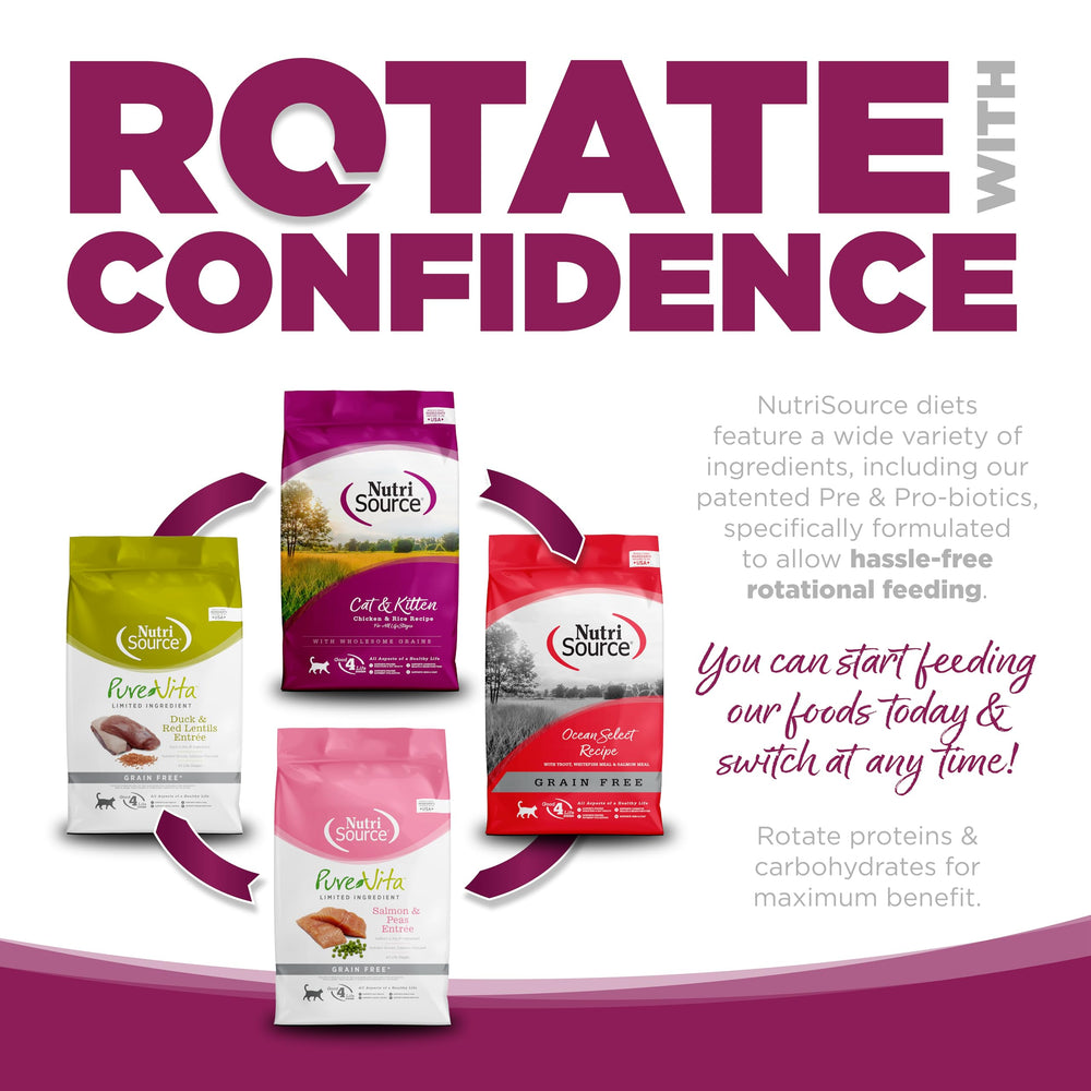 NutriSource rotación de dietas: facilita alternar con otras fórmulas NutriSource.
