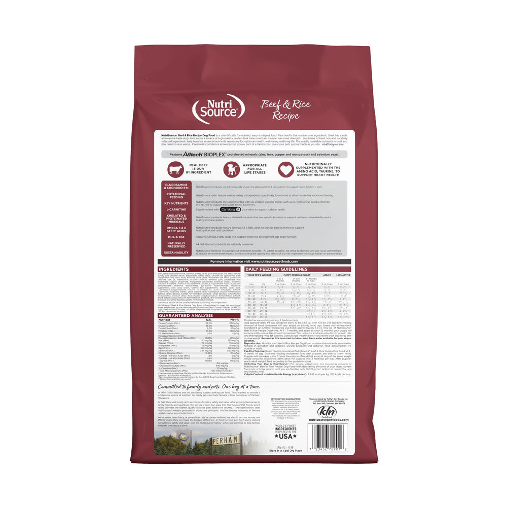 NutriSource fórmula con grano res-arroz adecuada para todas las etapas.