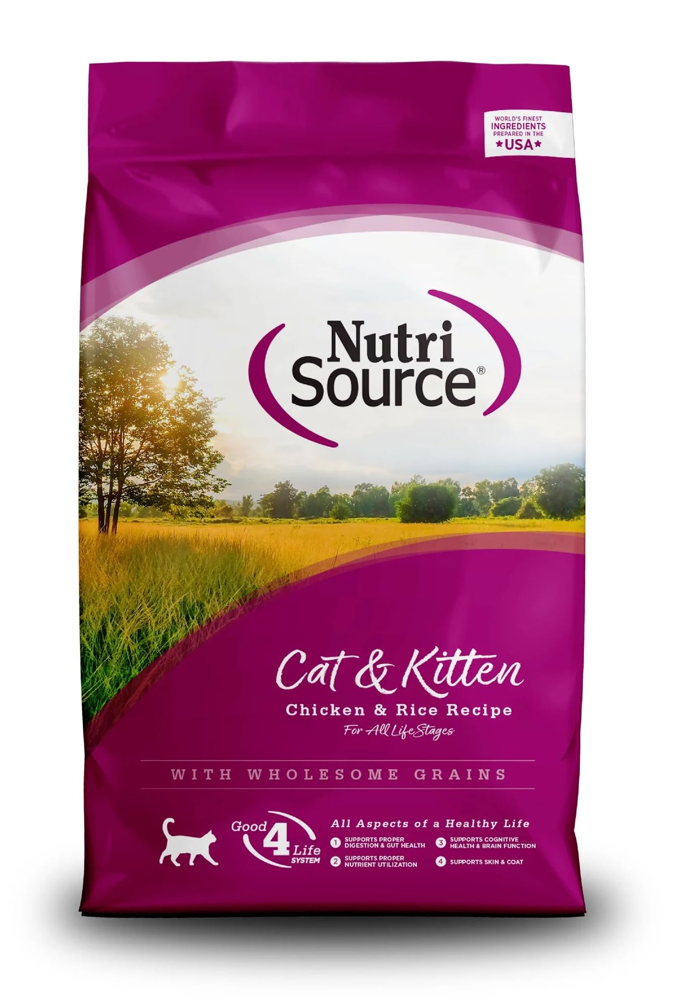 NutriSource Gato y Gatito con pollo y arroz, bolsa de 4 libras para alimentación diaria.