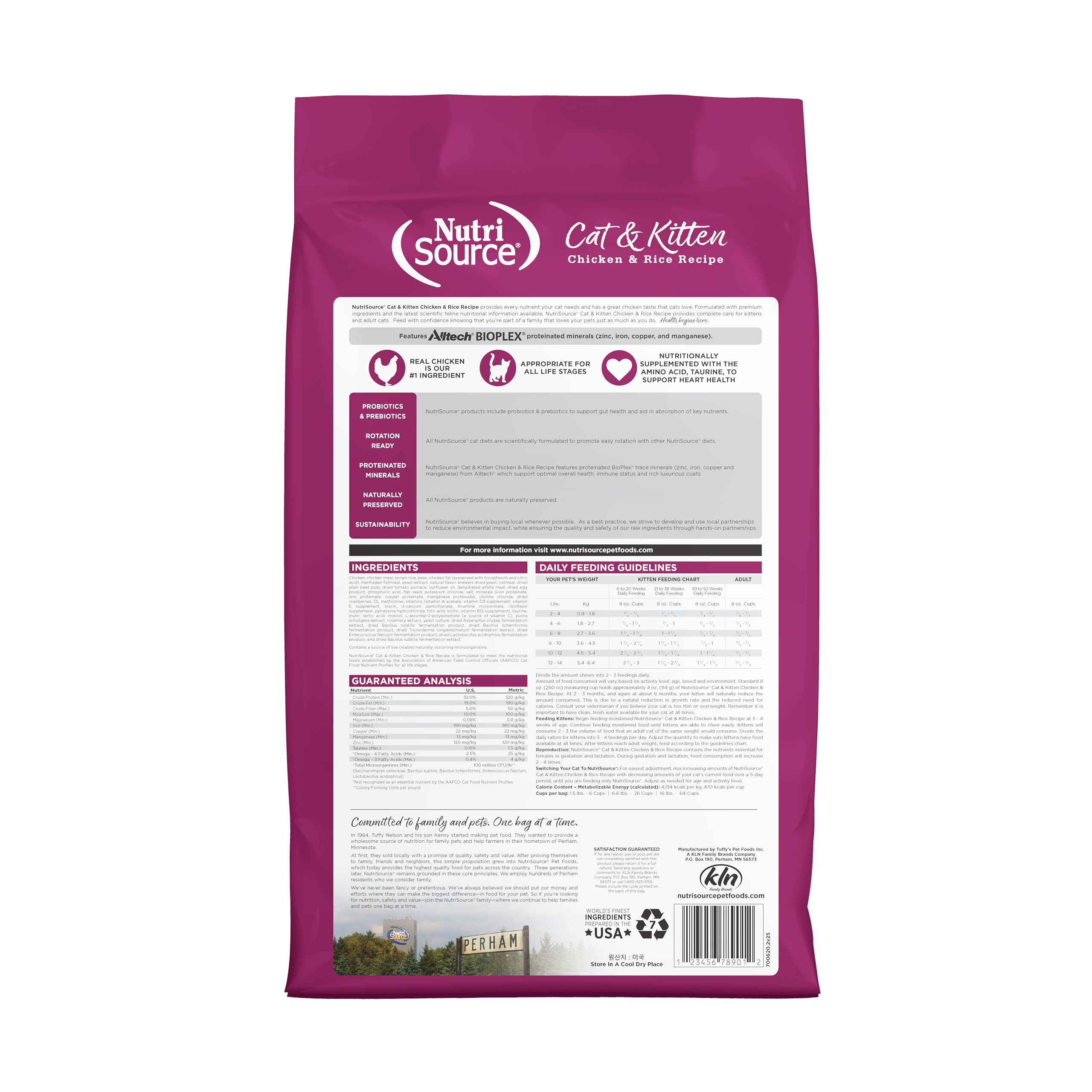 NutriSource ingredientes pollo-arroz: perfil nutricional visible en la etiqueta.