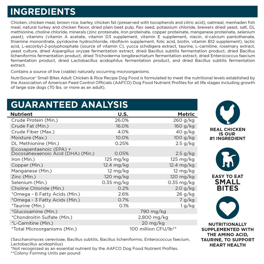 NutriSource porciones compactas fáciles de medir para comidas diarias.