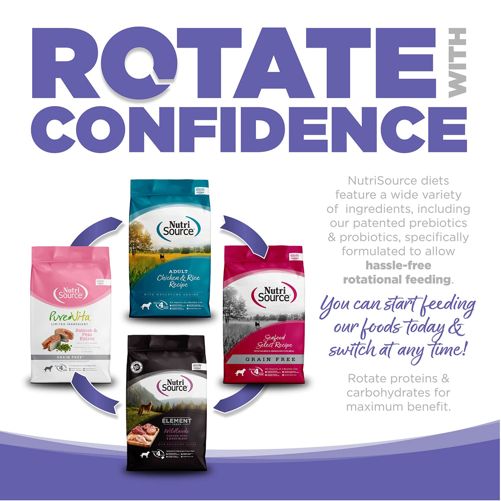 NutriSource presentación de cuatro libras, ideal para iniciar una dieta estable.