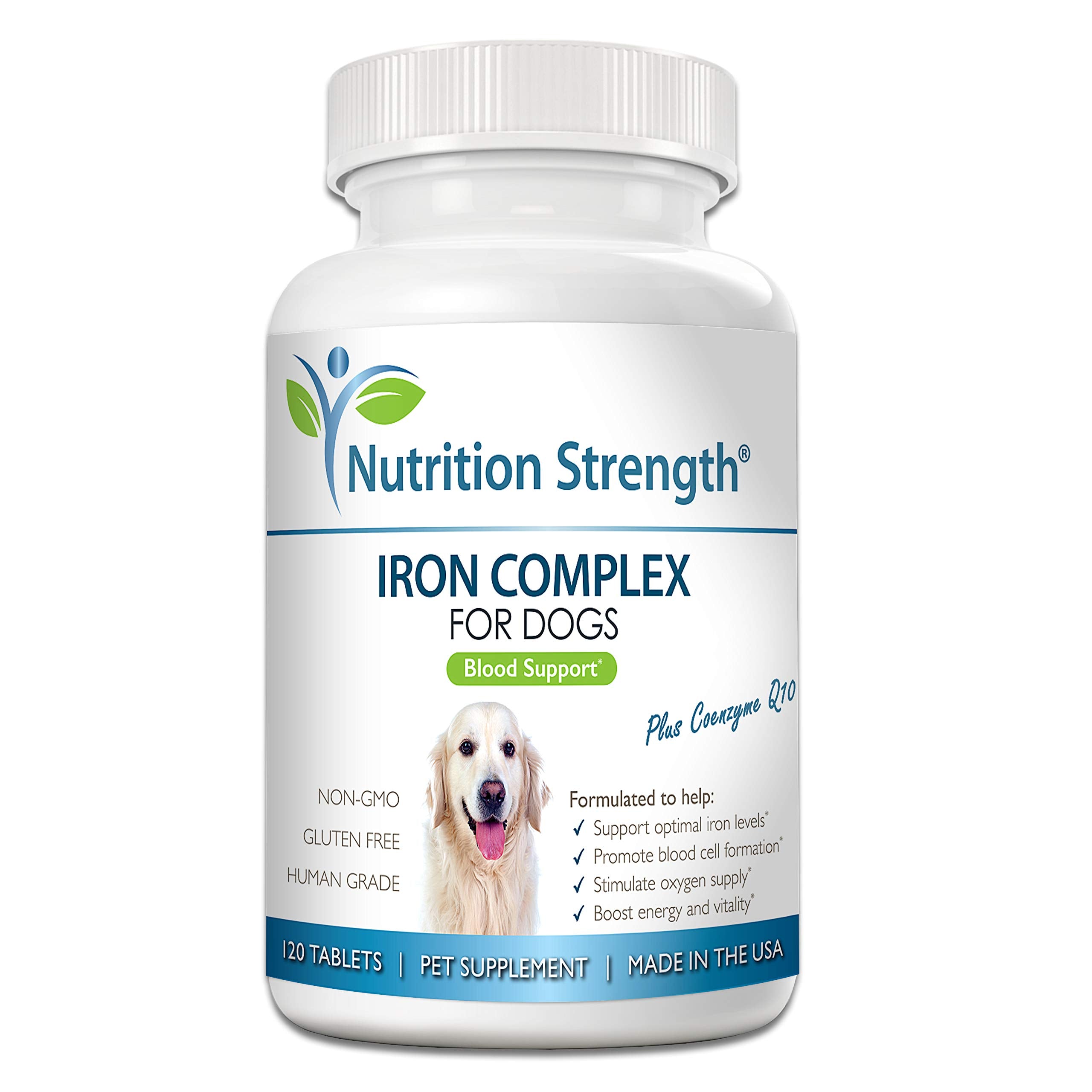 Tabletas de hierro Nutrition Strength para perros, apoyo a la salud sanguínea diaria.