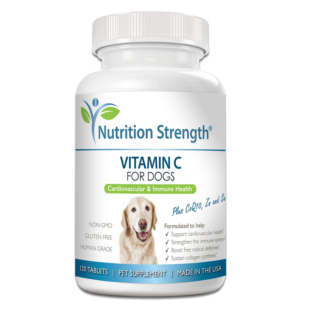 Nutrition Strength Vitamina C para perros en envase, apoyo al bienestar general.