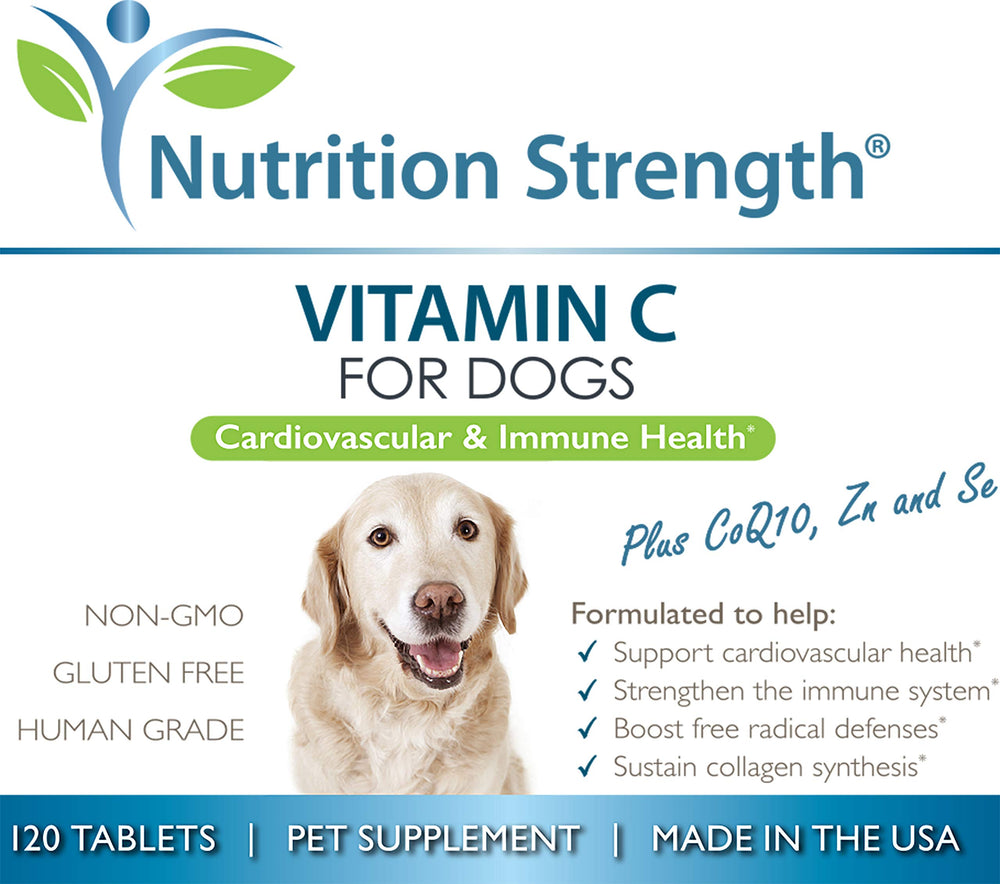Nutrition Strength Vitamina C para perros, uso diario con 120 tabletas.