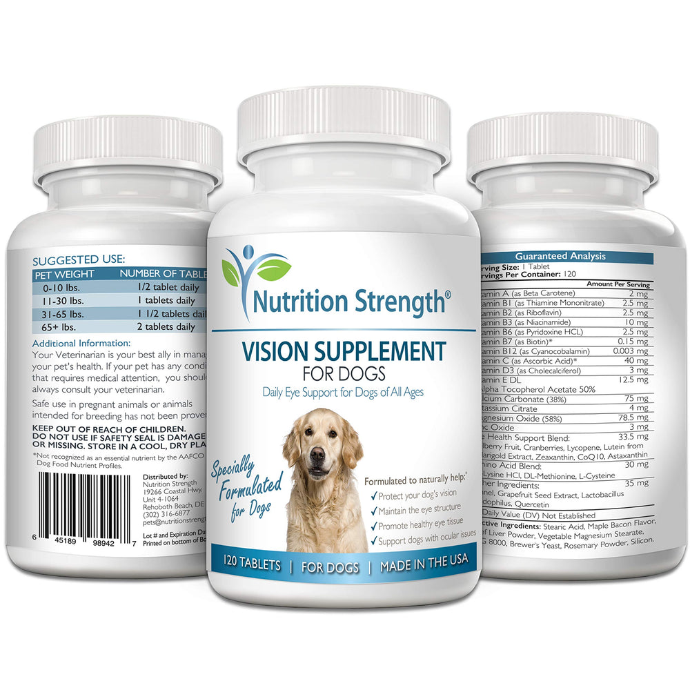 Vitaminas C y E de Nutrition Strength para ojos caninos.