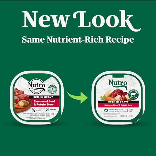 Nutro bandejas 3.5 oz muestran el envase conveniente para la comida diaria.