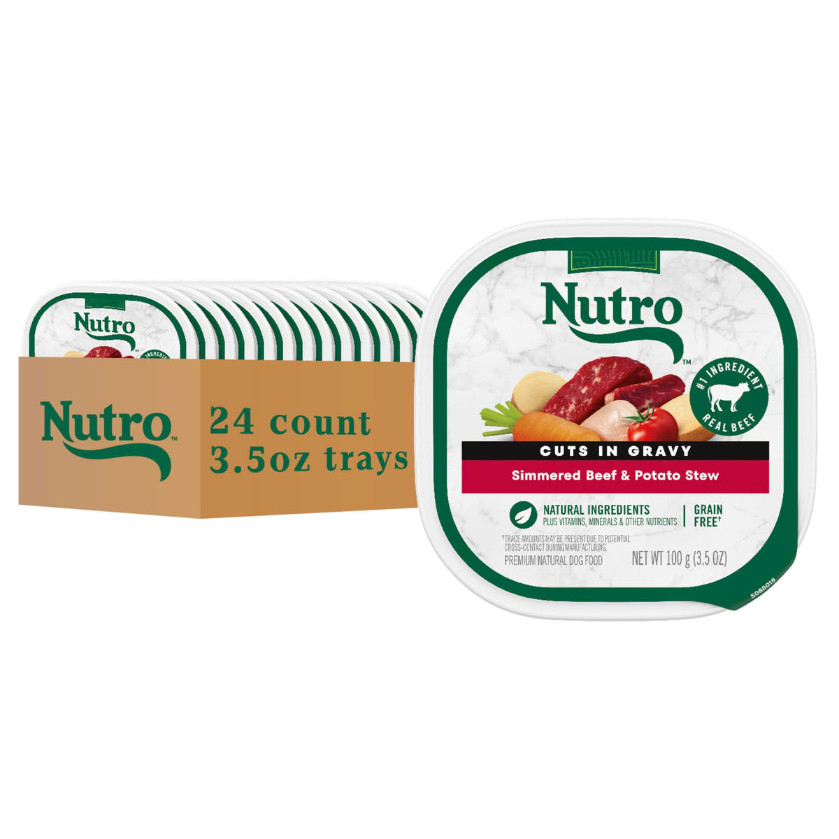 Nutro cortes en salsa para perros adultos, proteína real y fácil de servir.