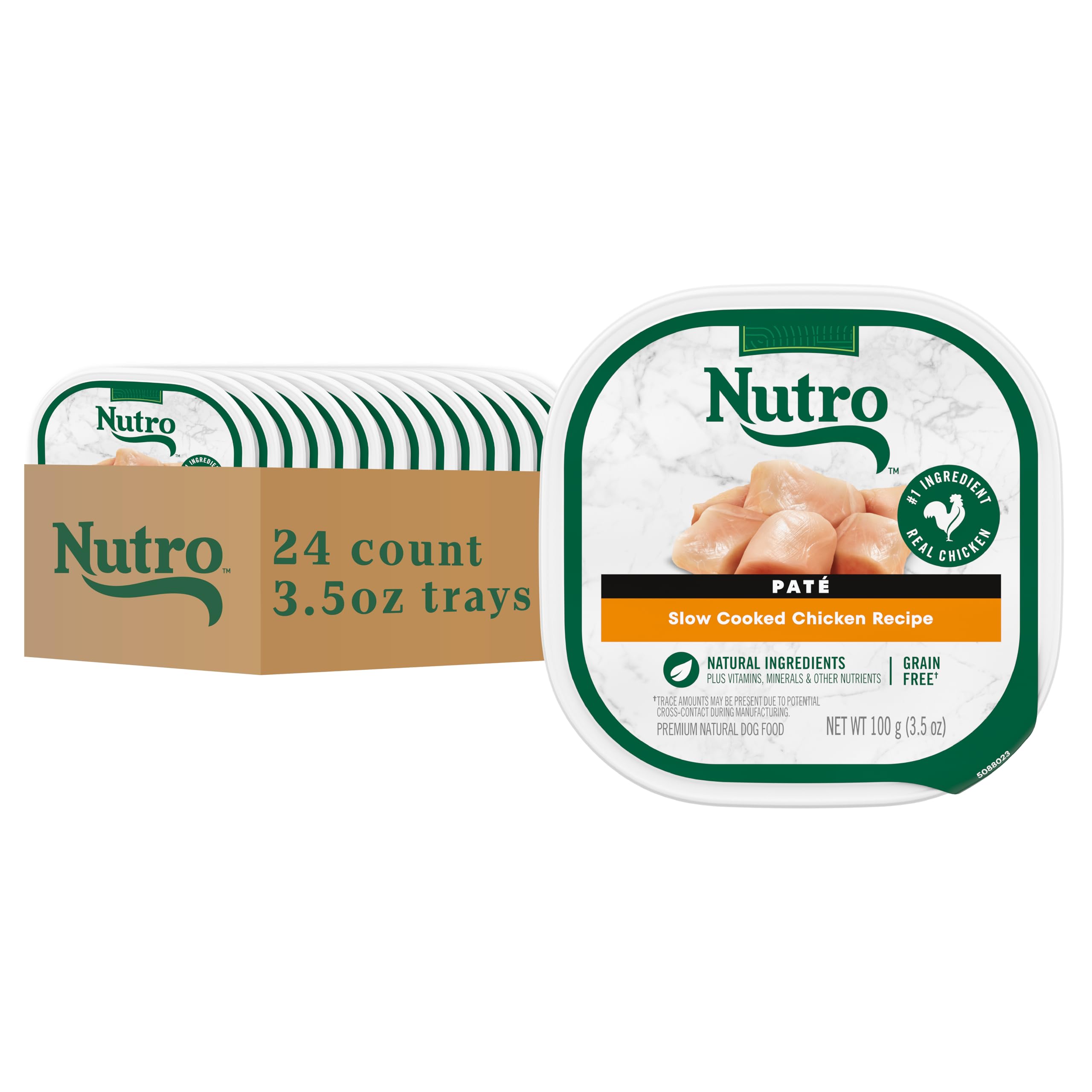 Nutro adulto sin cereales pate pollo, alimento suave para perro activo.