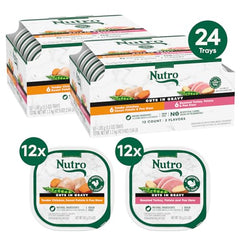 Nutro Cortes en Salsa pollo patata dulce guisantes en plato, sabor agradable