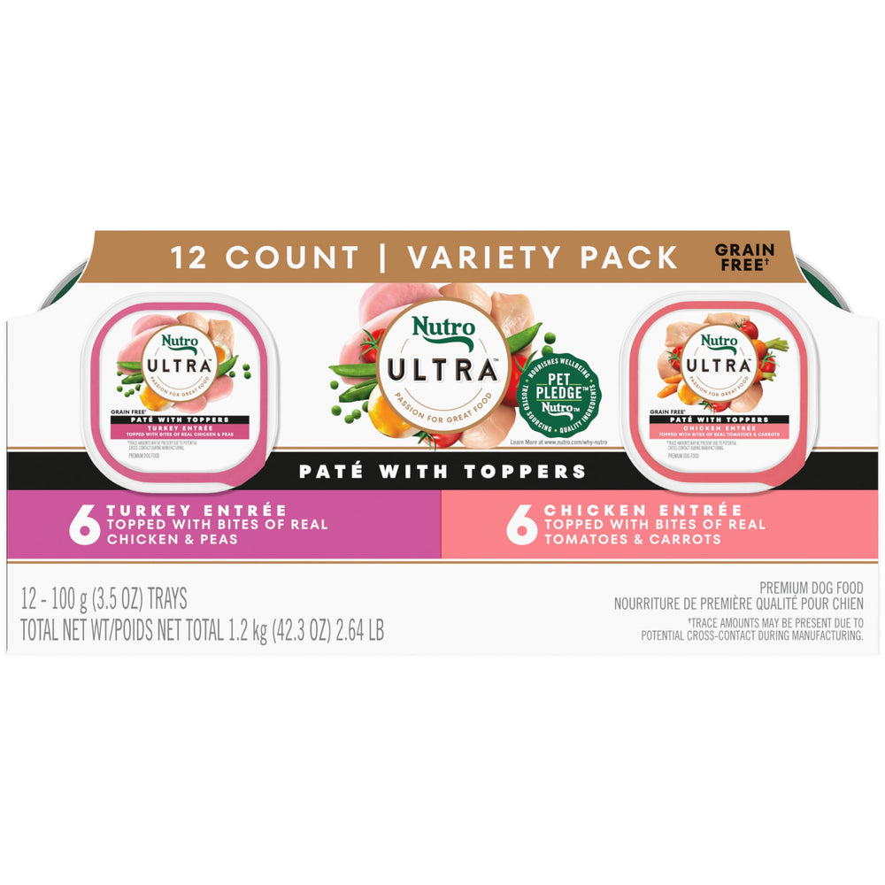 Nutro Ultra Paté con trozos de pollo: proteína y sabor para perros activos.