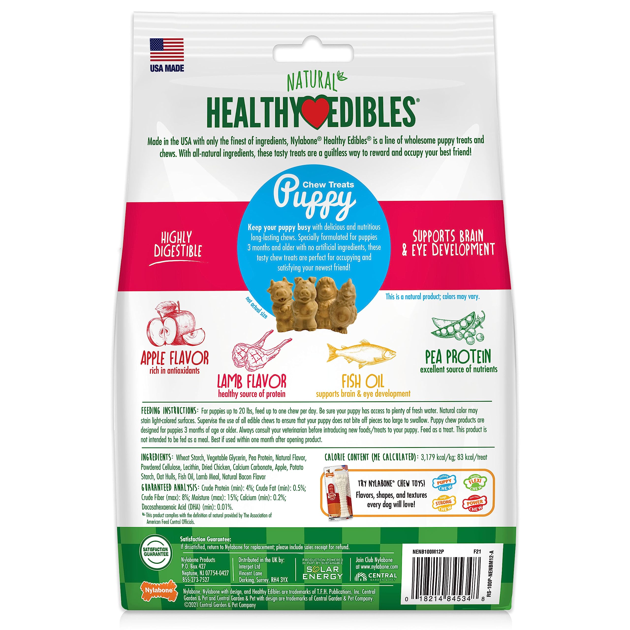 Nylabone Healthy Edibles, sabor cordero y manzana que encanta a cachorros.