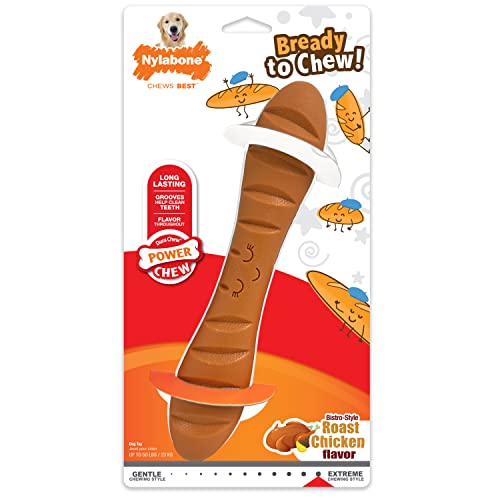 Ranuras dentales del juguete Nylabone baguette para beneficios en la mordida.